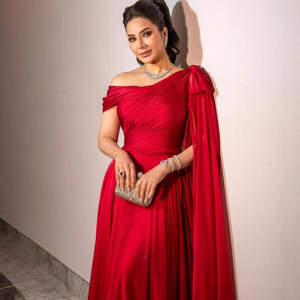 Elegant Red One-Shoulder Long Dress