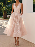 Sleeveless V-Neck Digital Print Evening Gown