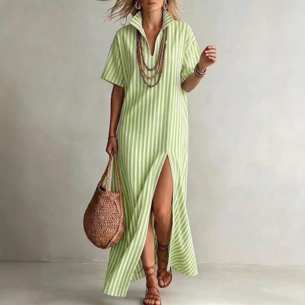 Womens V-Neck Striped Summer Dress