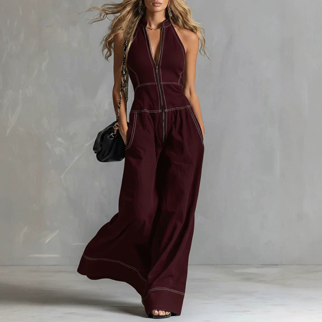 Womens Stand Collar Sleeveless Loose Pants