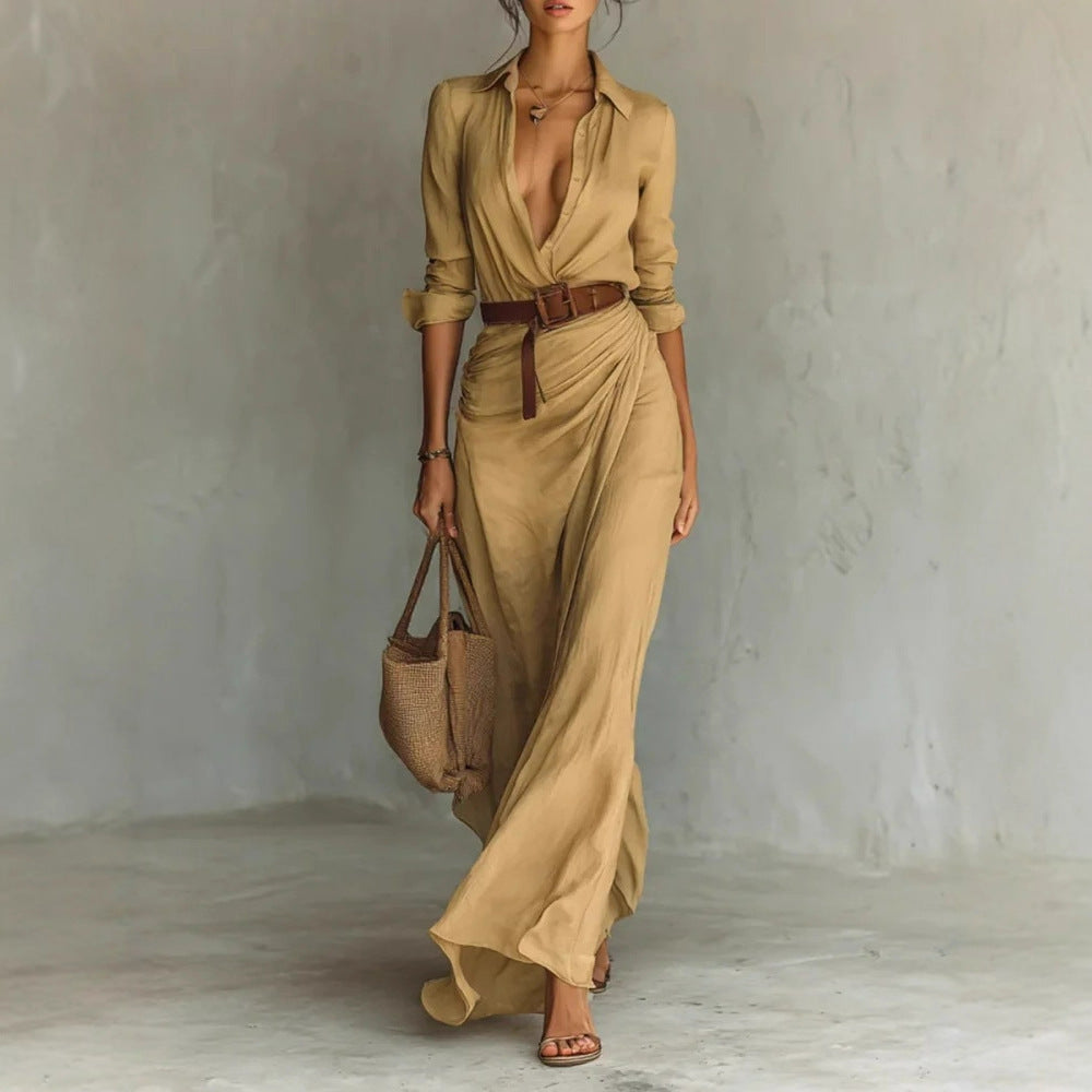 Elegant Pleated Dress with Belt