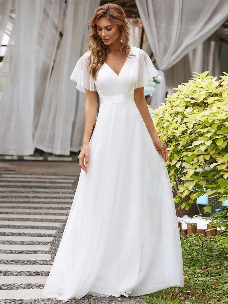 Elegant V-Neck Mesh Evening Dress