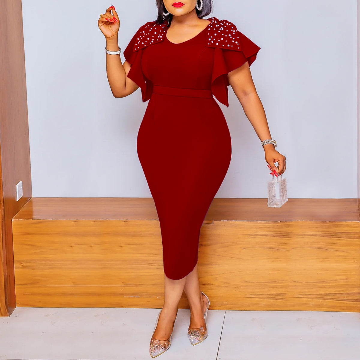 fashion beaded ruffled dress