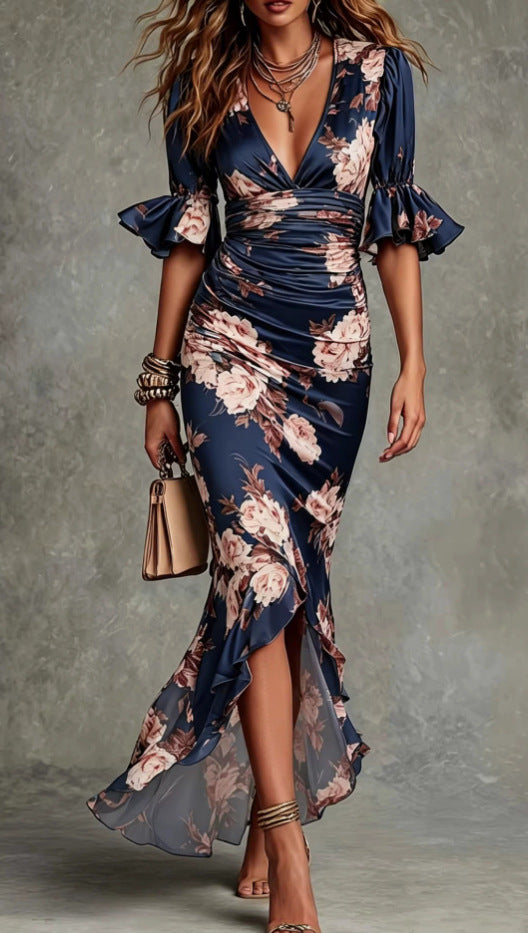 V-Neck Slim Fit Printed Dress