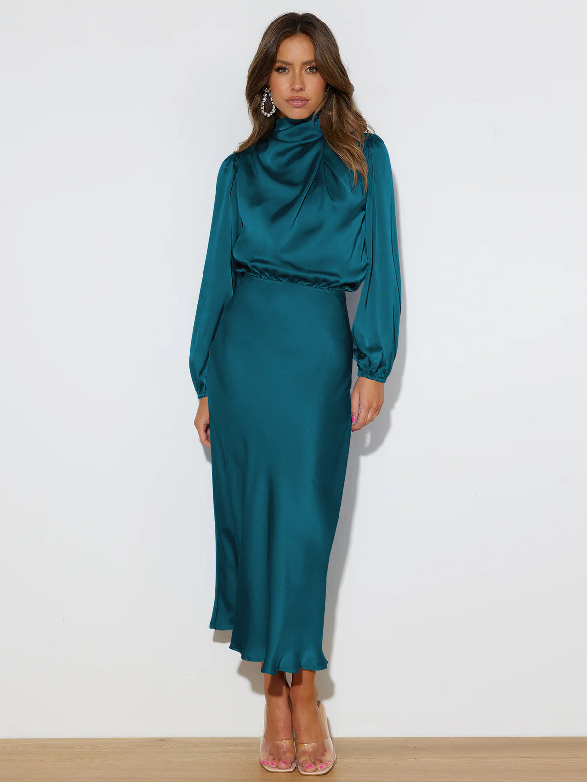 Satin long-sleeved loose dress