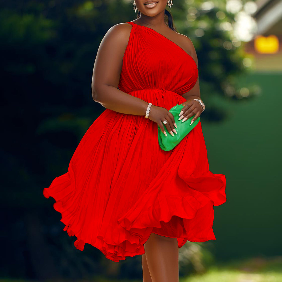 Pleated Off-Shoulder Dress