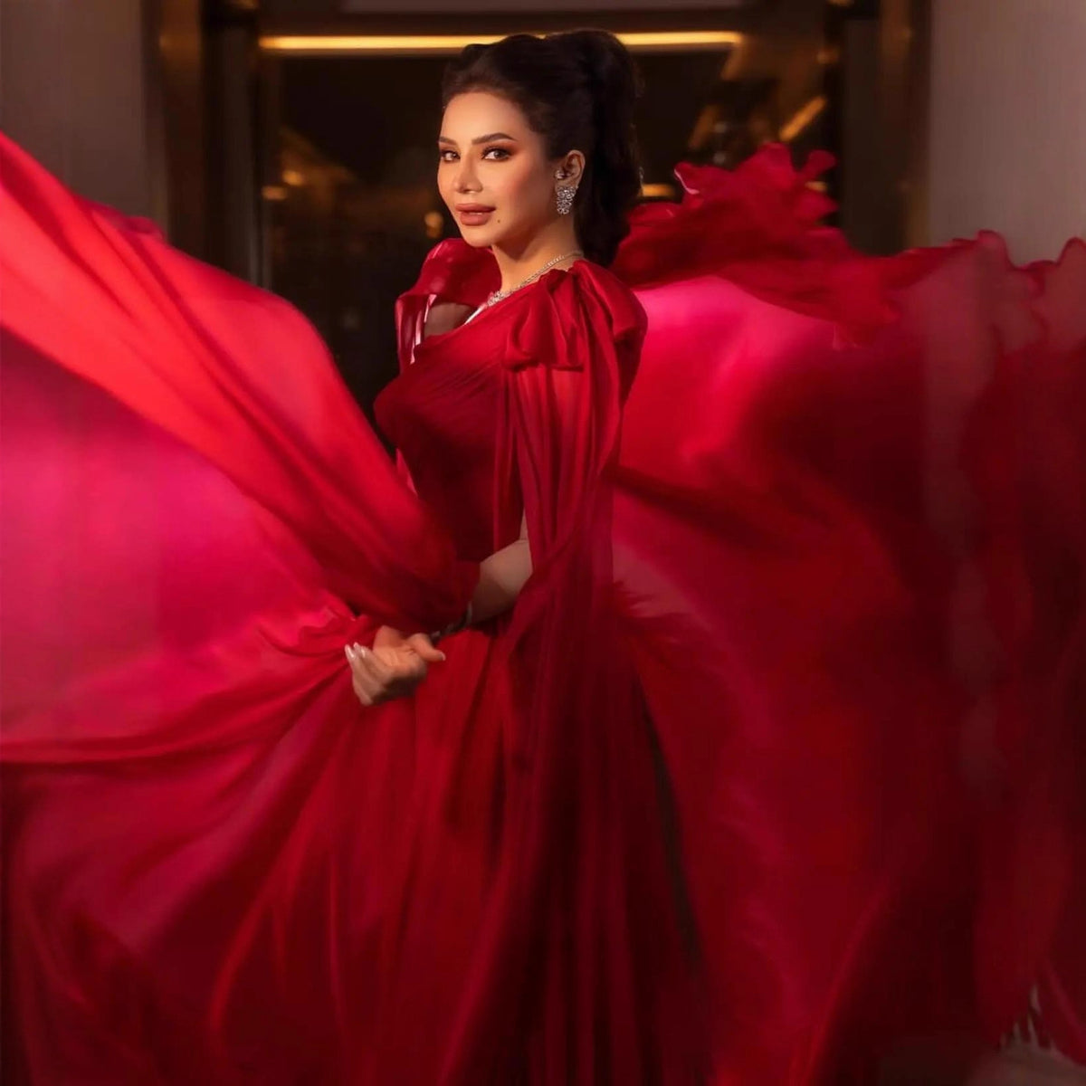 Elegant Red One-Shoulder Long Dress