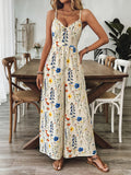 Floral Print Strap Jumpsuit with Back Tie Bow