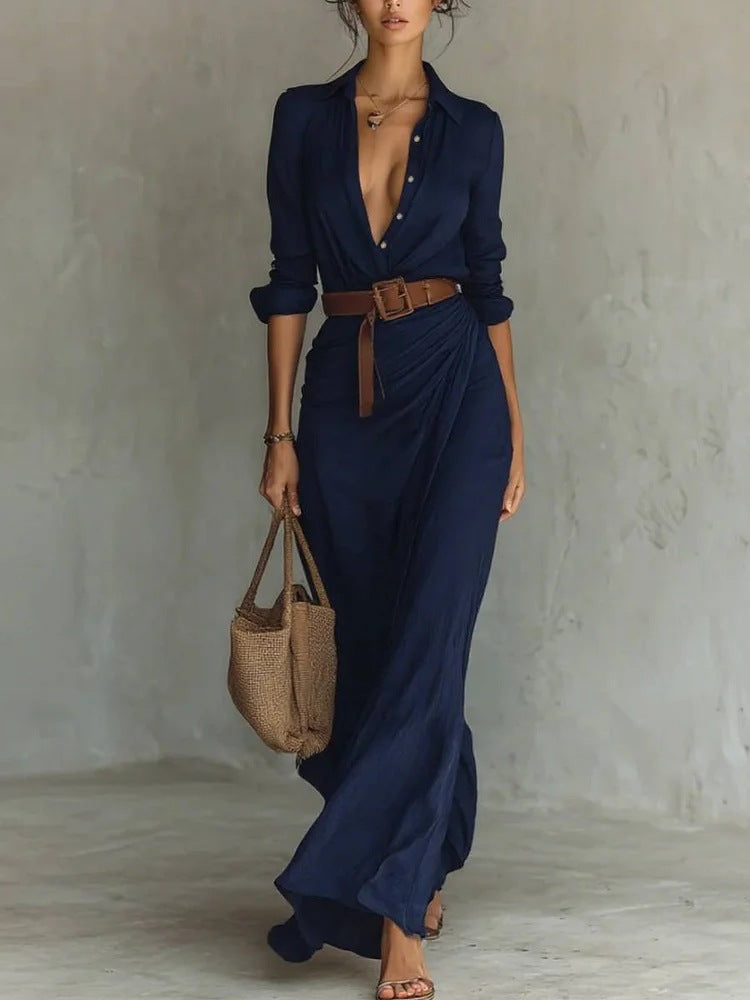Elegant Pleated Dress with Belt