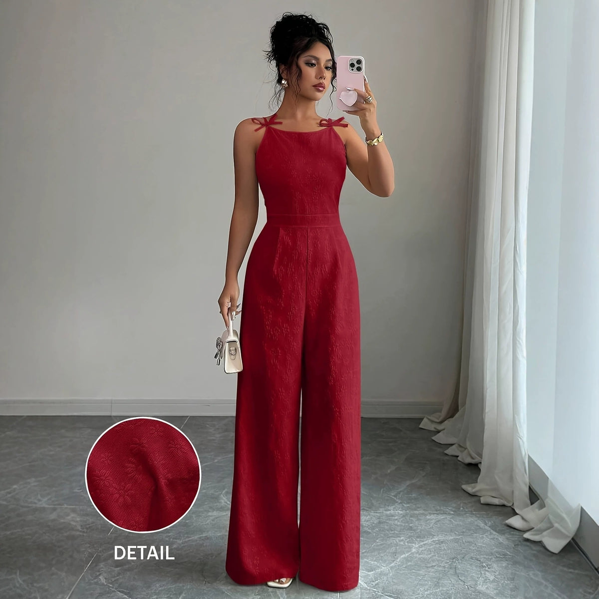Cross-Border Jacquard Strap Jumpsuit