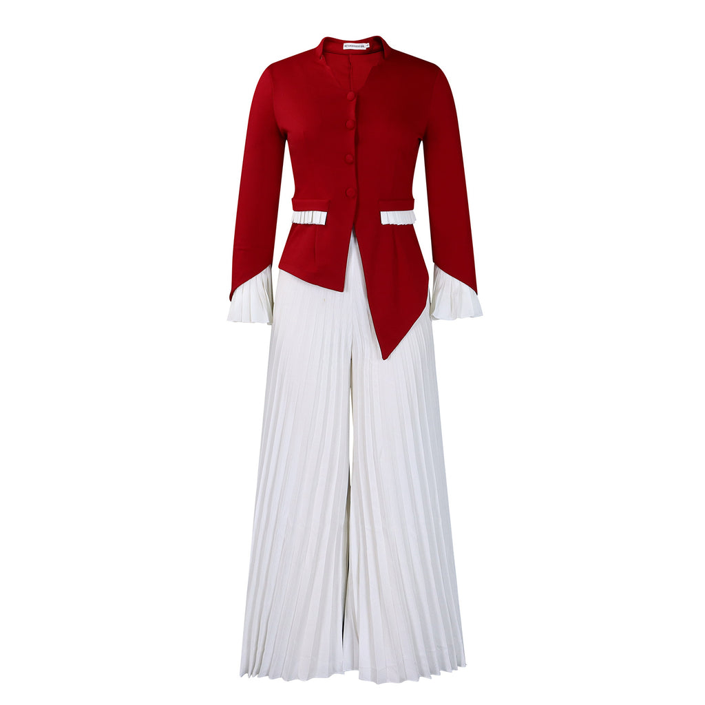 Elegant Flared Sleeve Top and Wide-Leg Pants Set