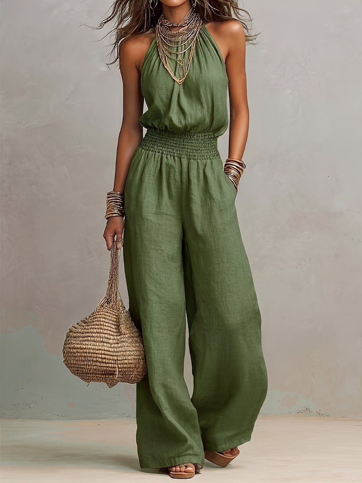 Backless one-piece pants