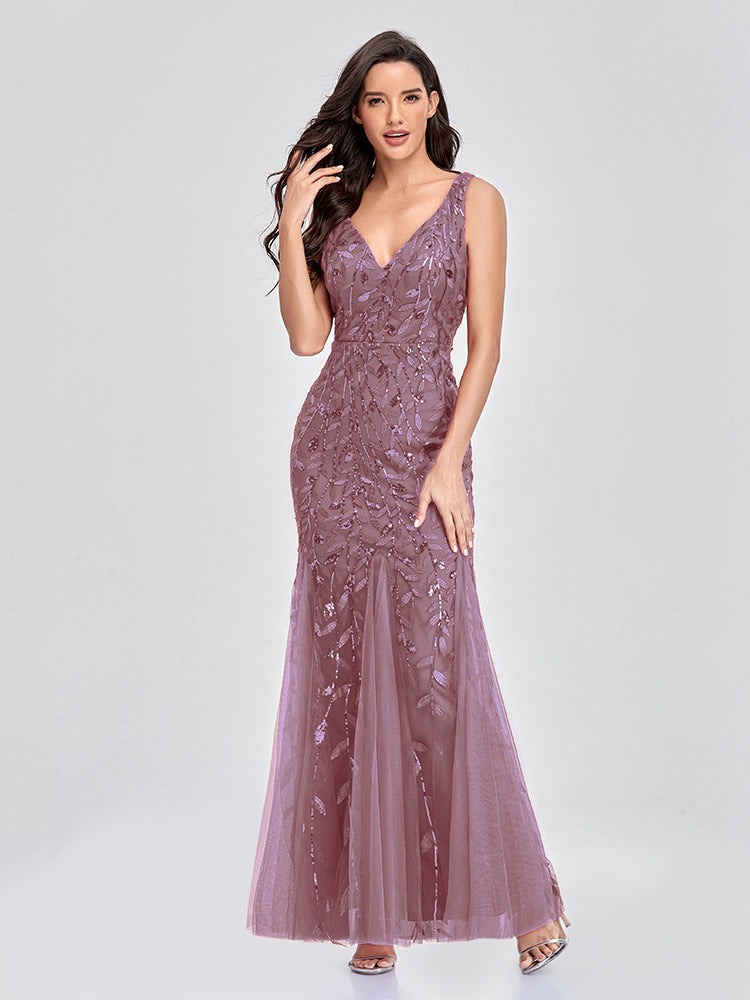 Embroidered Sequins Mermaid Evening Dress