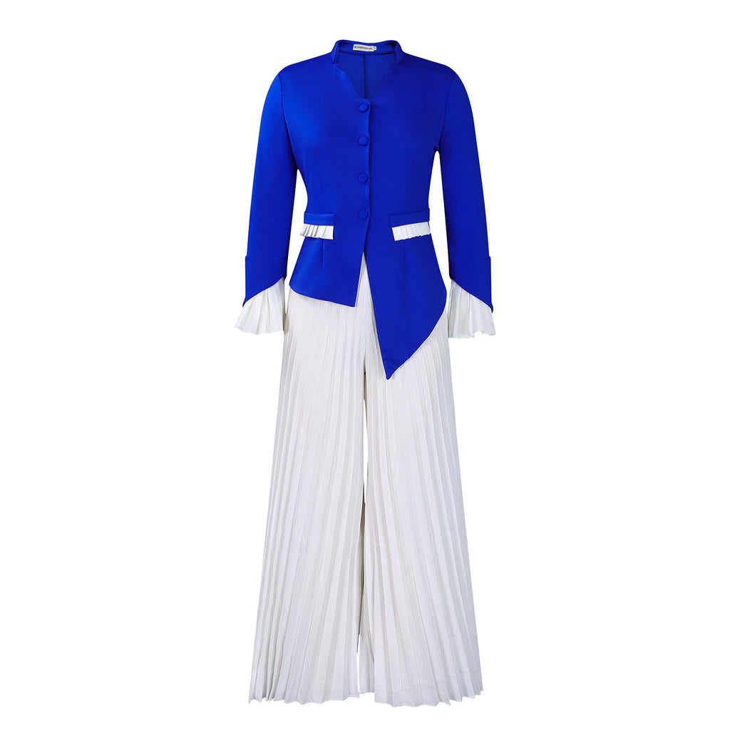 Elegant Flared Sleeve Top and Wide-Leg Pants Set