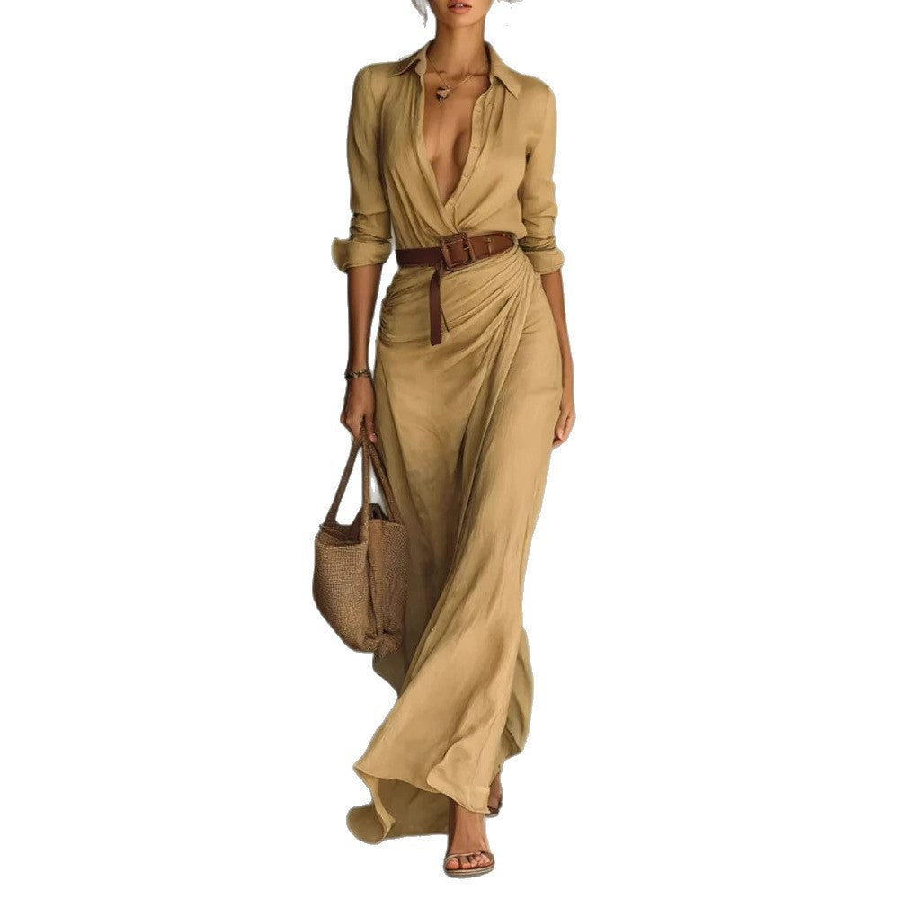 Elegant Pleated Dress with Belt