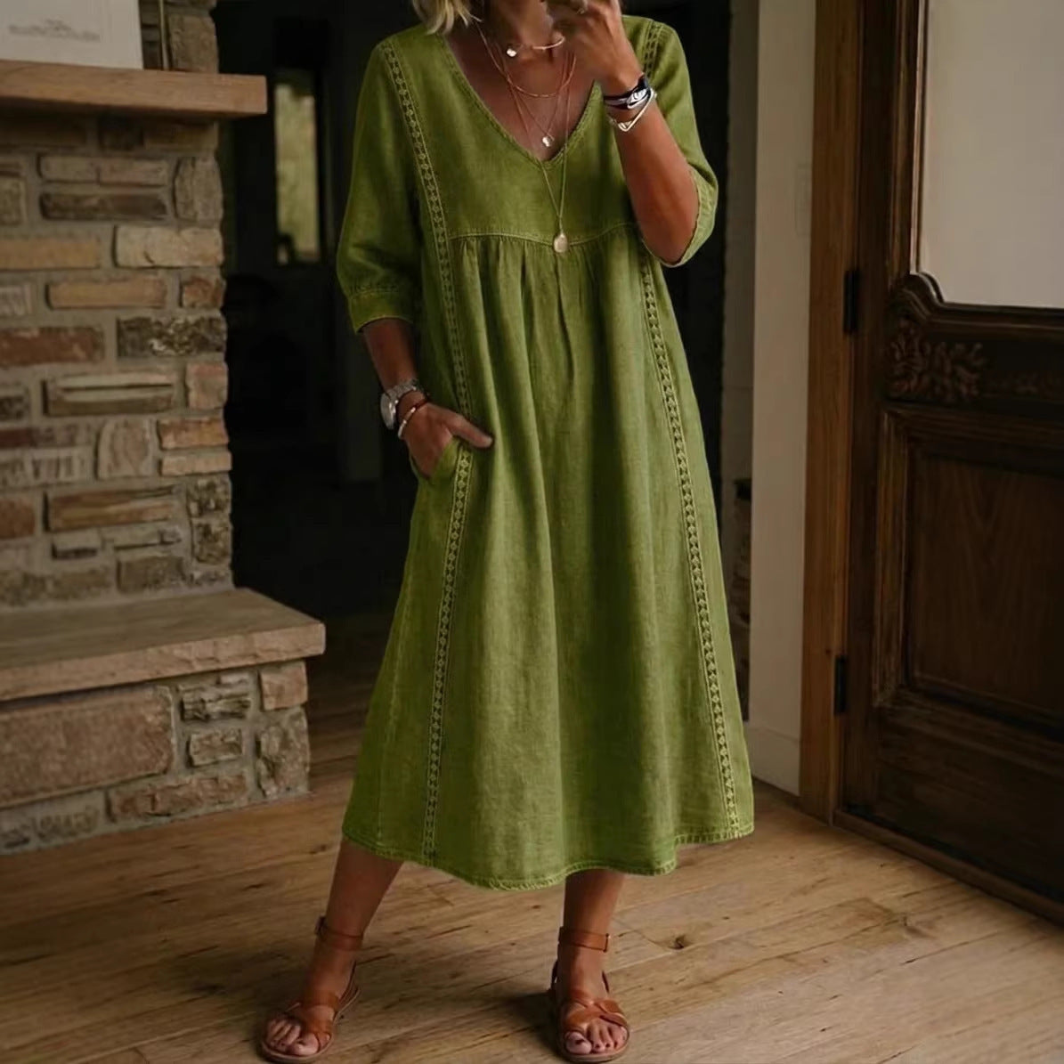 Womens Casual V-Neck Lace Dress