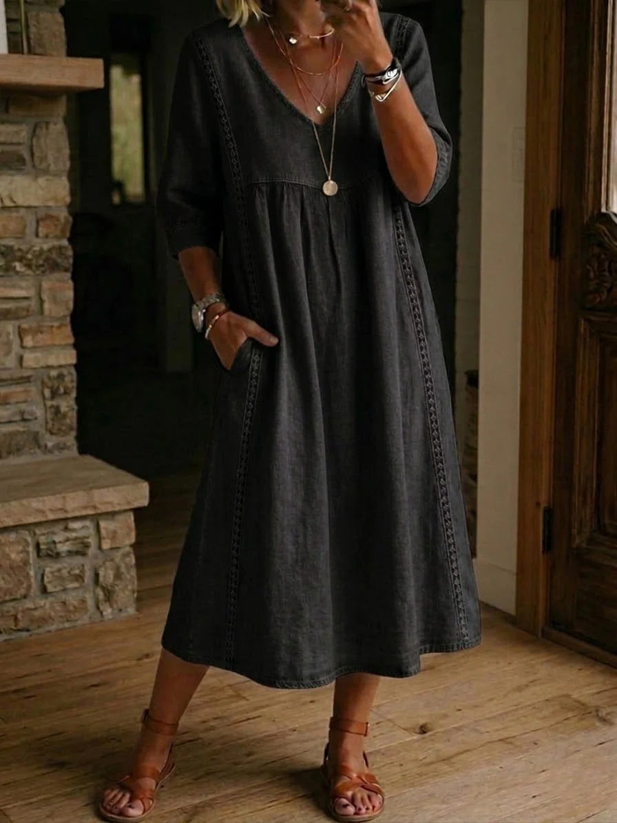 Womens Casual V-Neck Lace Dress