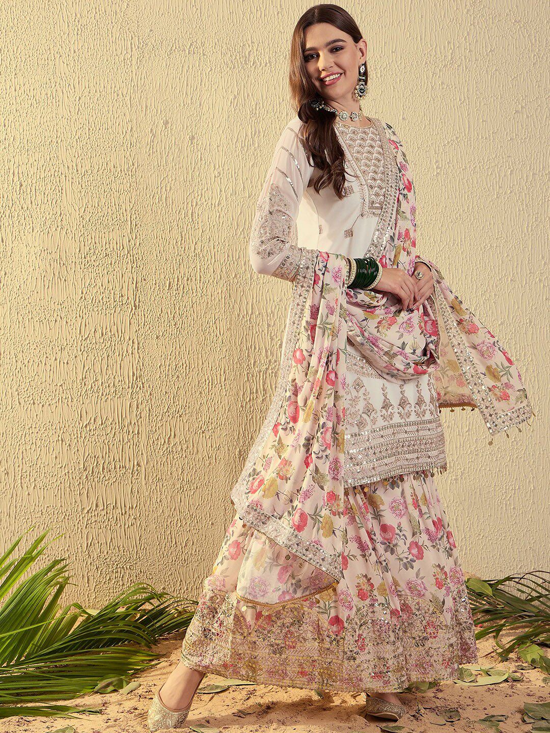Indian Embroidered Georgette 3-Piece Sari / Saree