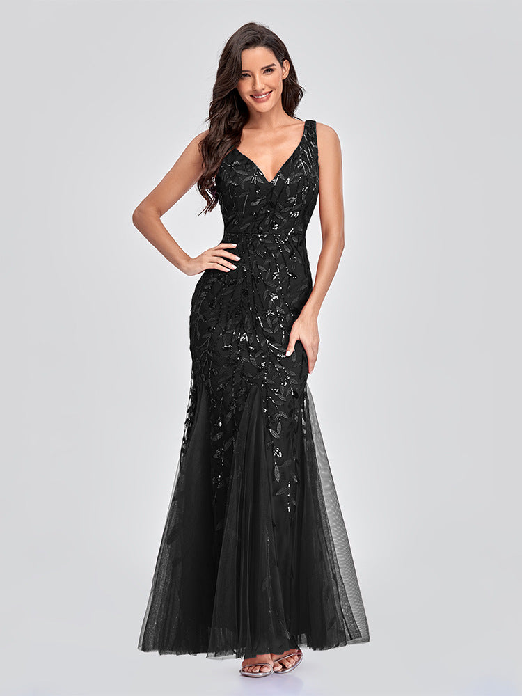 Embroidered Sequins Mermaid Evening Dress