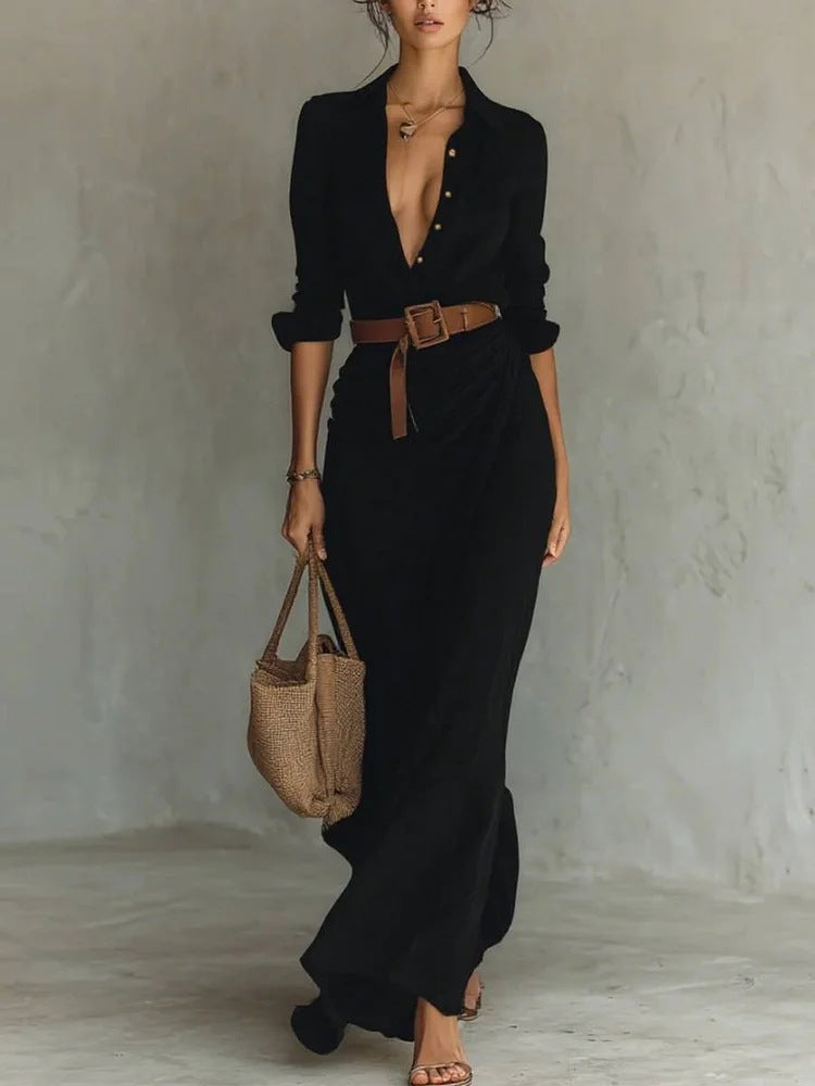Elegant Pleated Dress with Belt