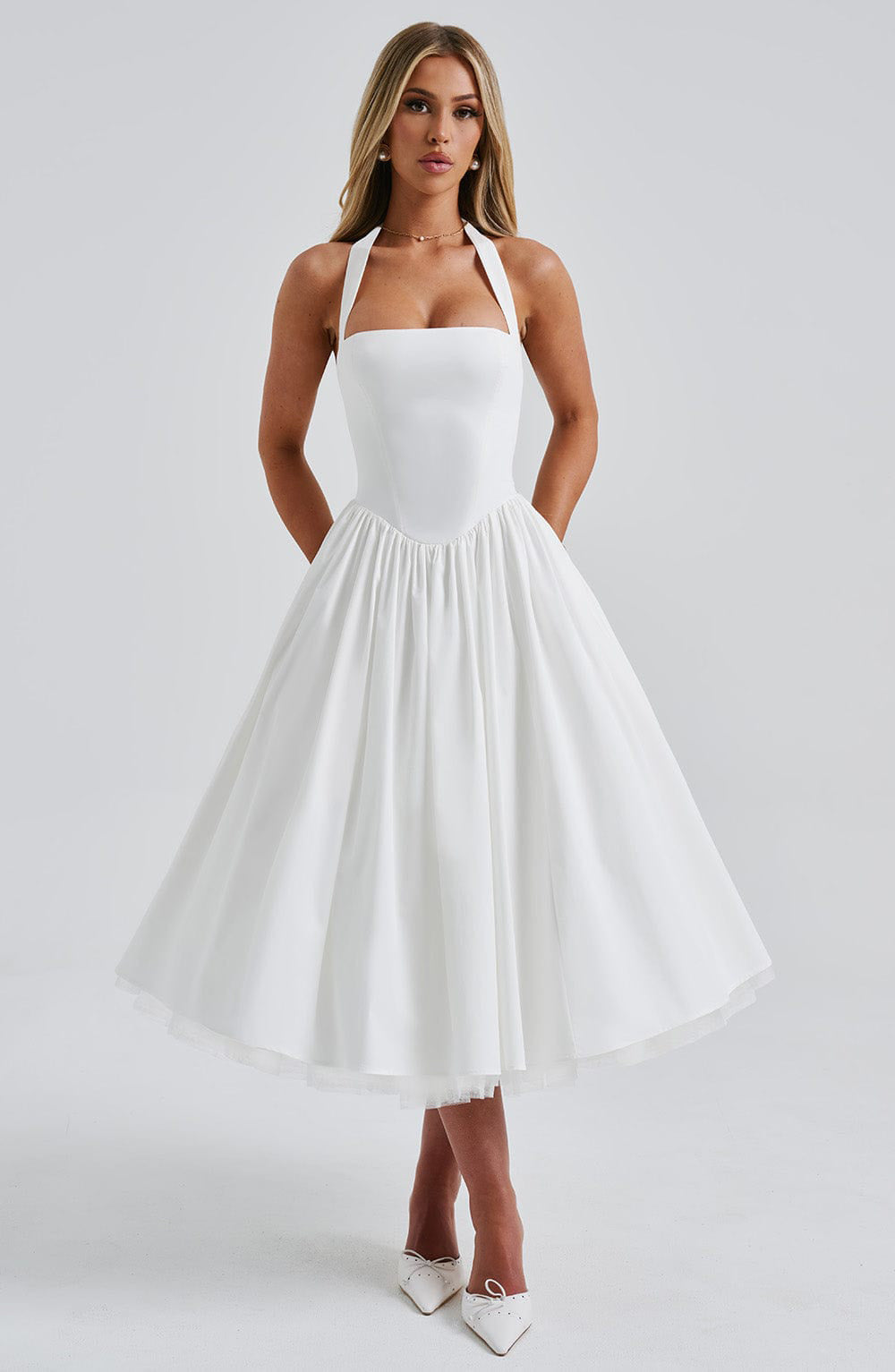 White Halter Mesh Dress