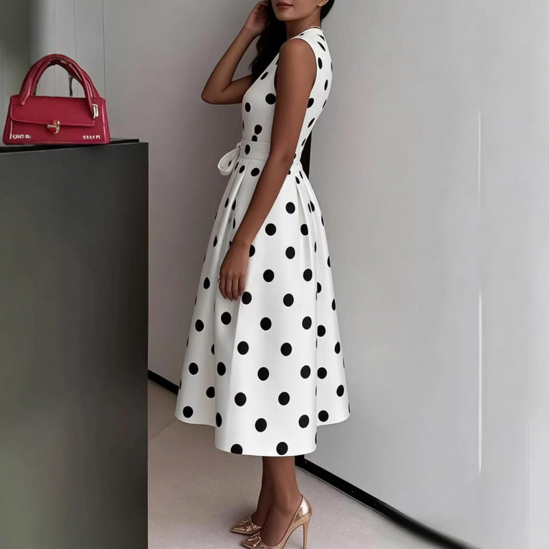 Elegant Polka Dot Waist Slimming Dress