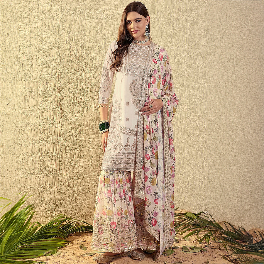 Indian Embroidered Georgette 3-Piece Sari / Saree