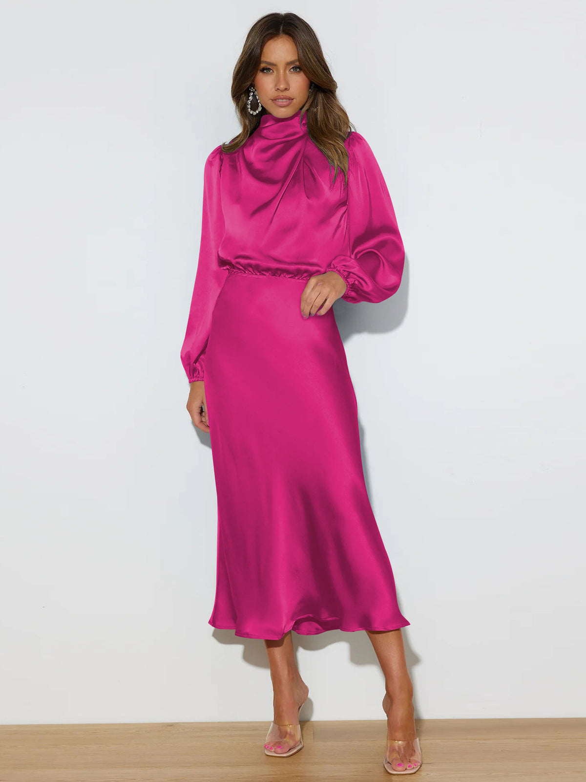 Satin long-sleeved loose dress