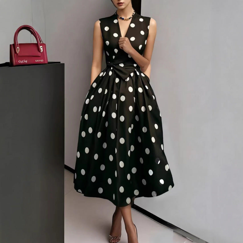 Elegant Polka Dot Waist Slimming Dress