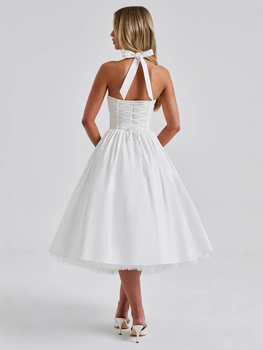 White Halter Mesh Dress