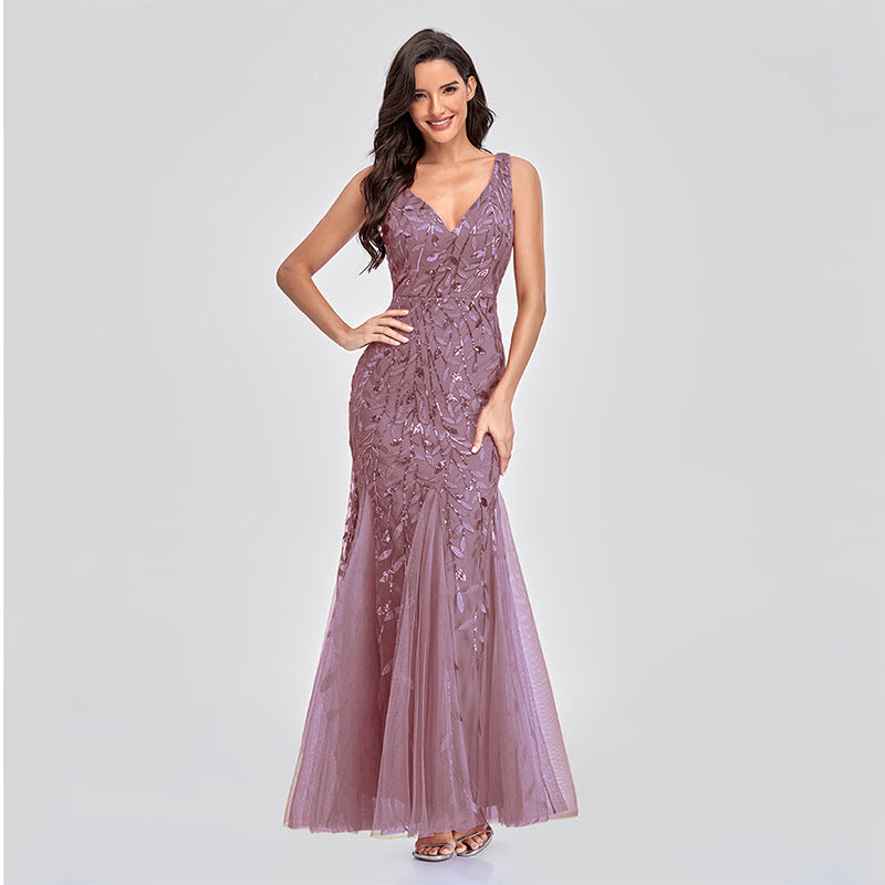 Embroidered Sequins Mermaid Evening Dress