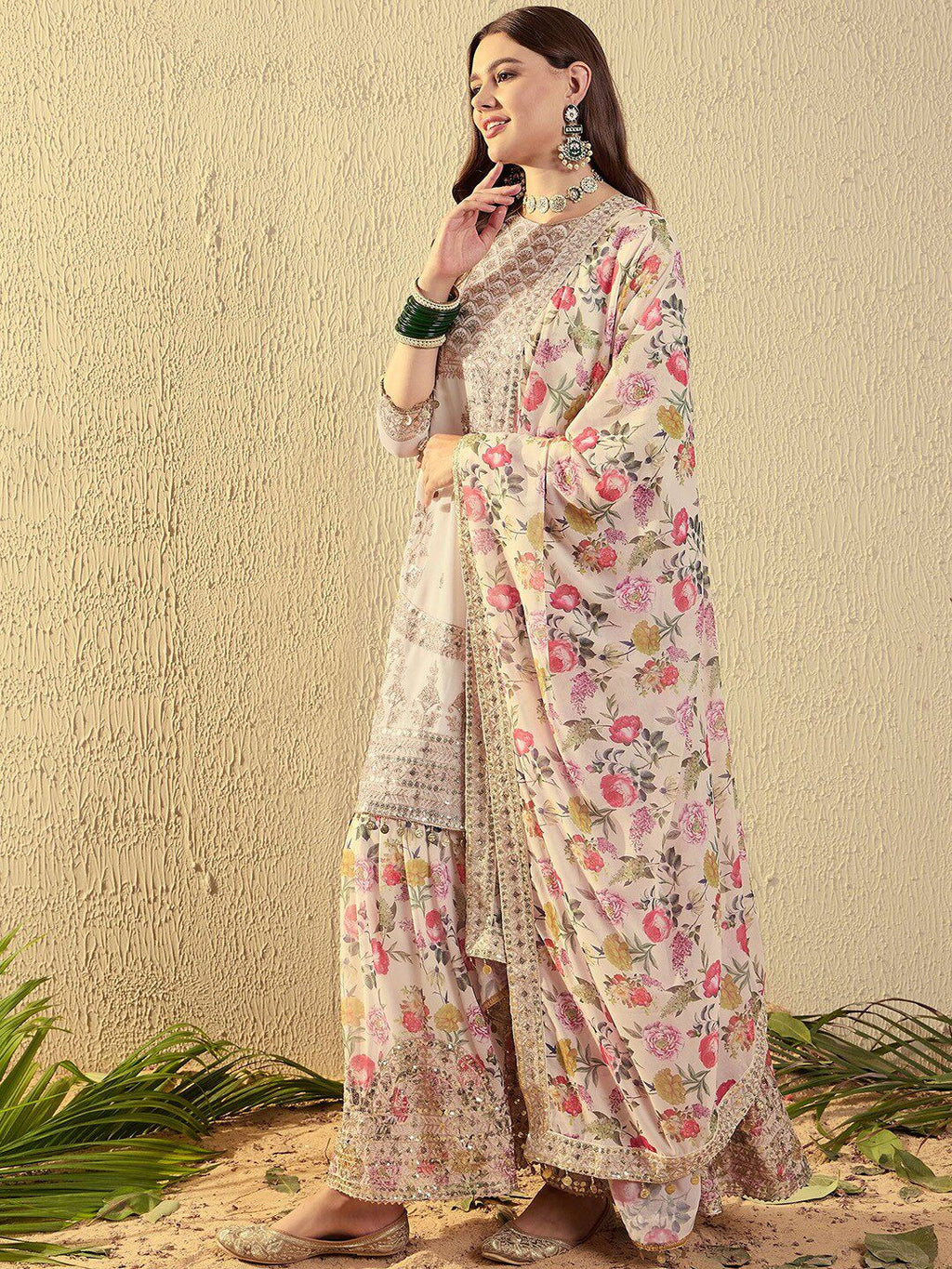 Indian Embroidered Georgette 3-Piece Sari / Saree
