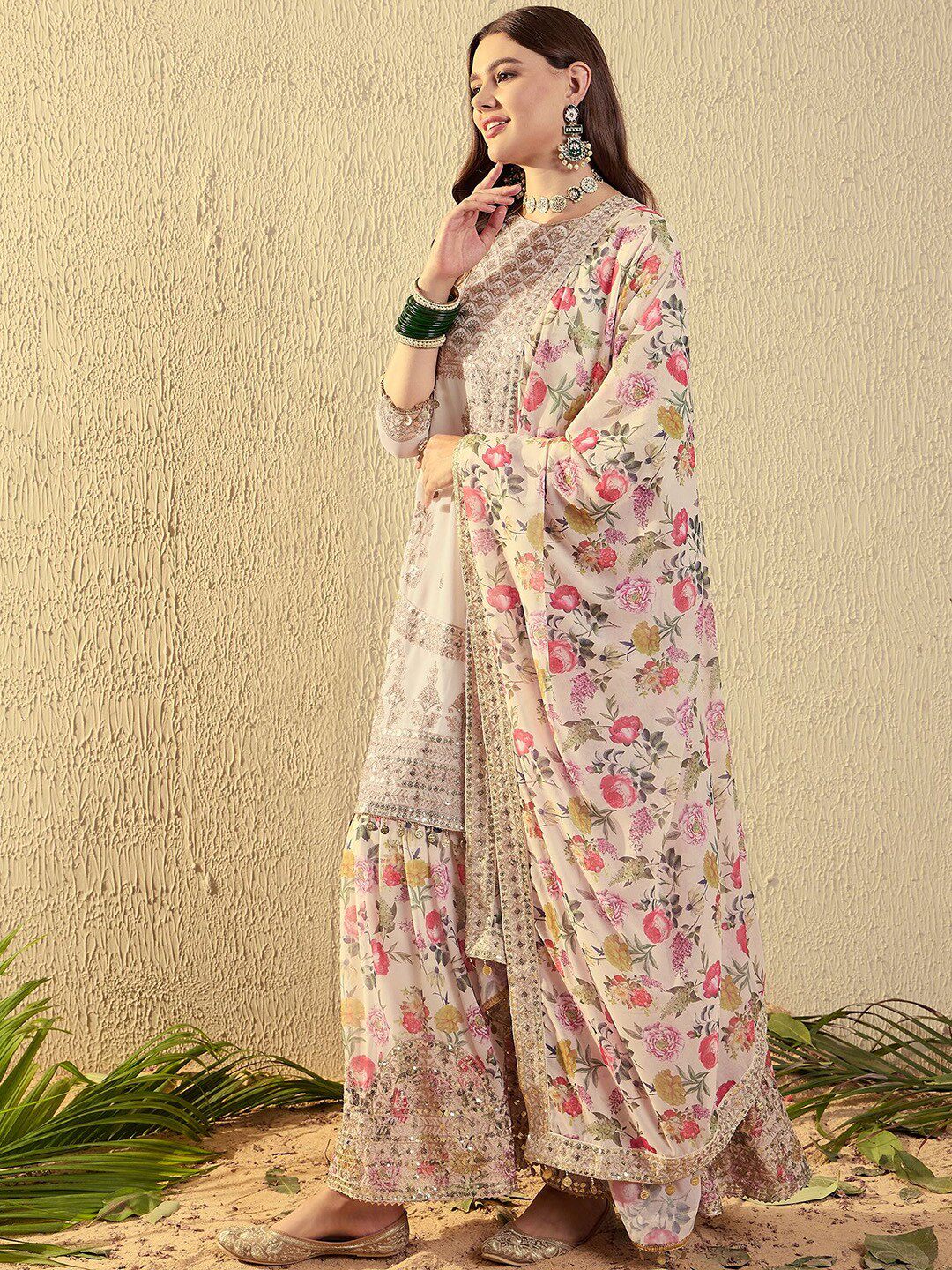 Indian Embroidered Georgette 3-Piece Sari / Saree