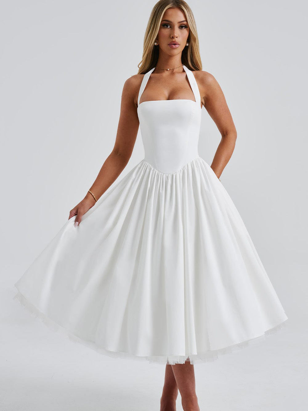 White Halter Mesh Dress