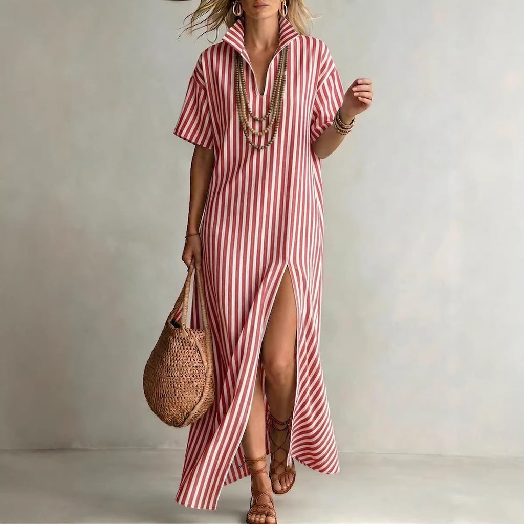 Womens V-Neck Striped Summer Dress