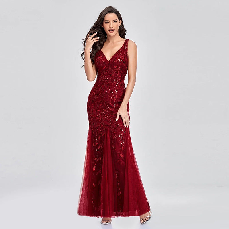 Embroidered Sequins Mermaid Evening Dress