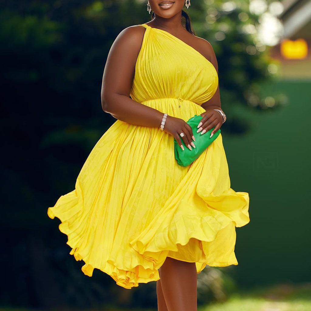 Pleated Off-Shoulder Dress