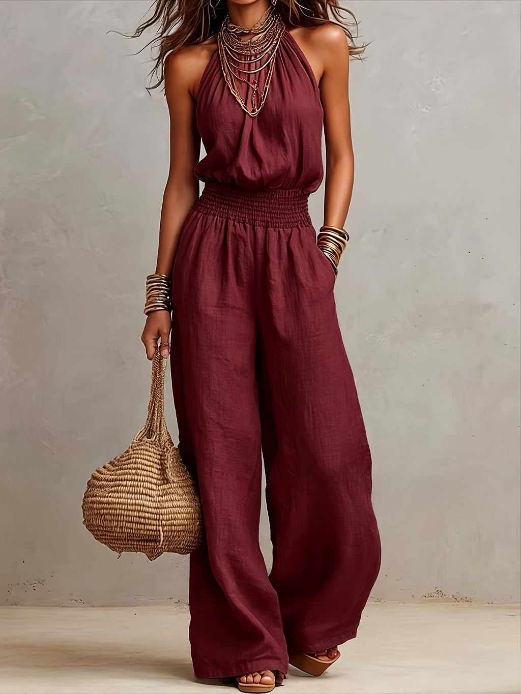 Backless one-piece pants