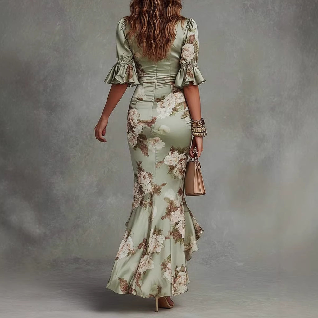 V-Neck Slim Fit Printed Dress