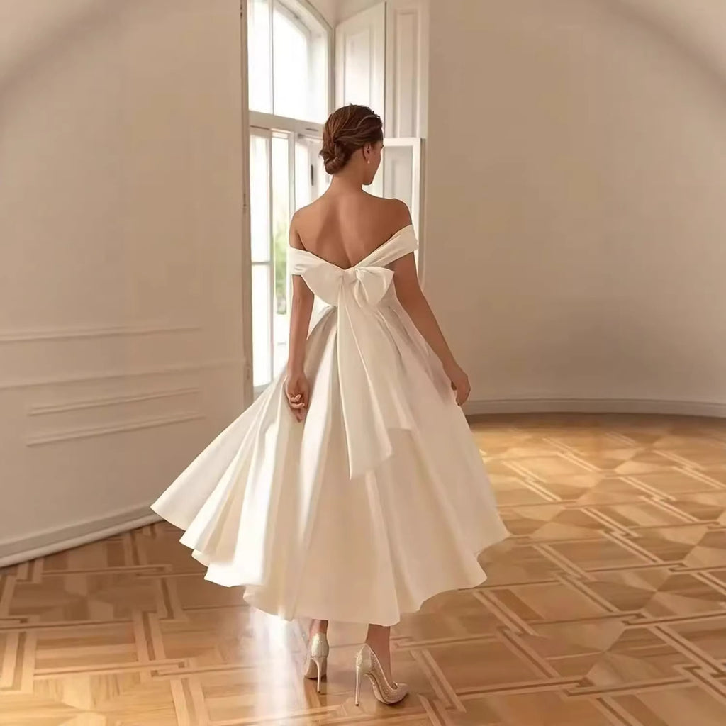Off-Shoulder Wedding Dress with Bow
