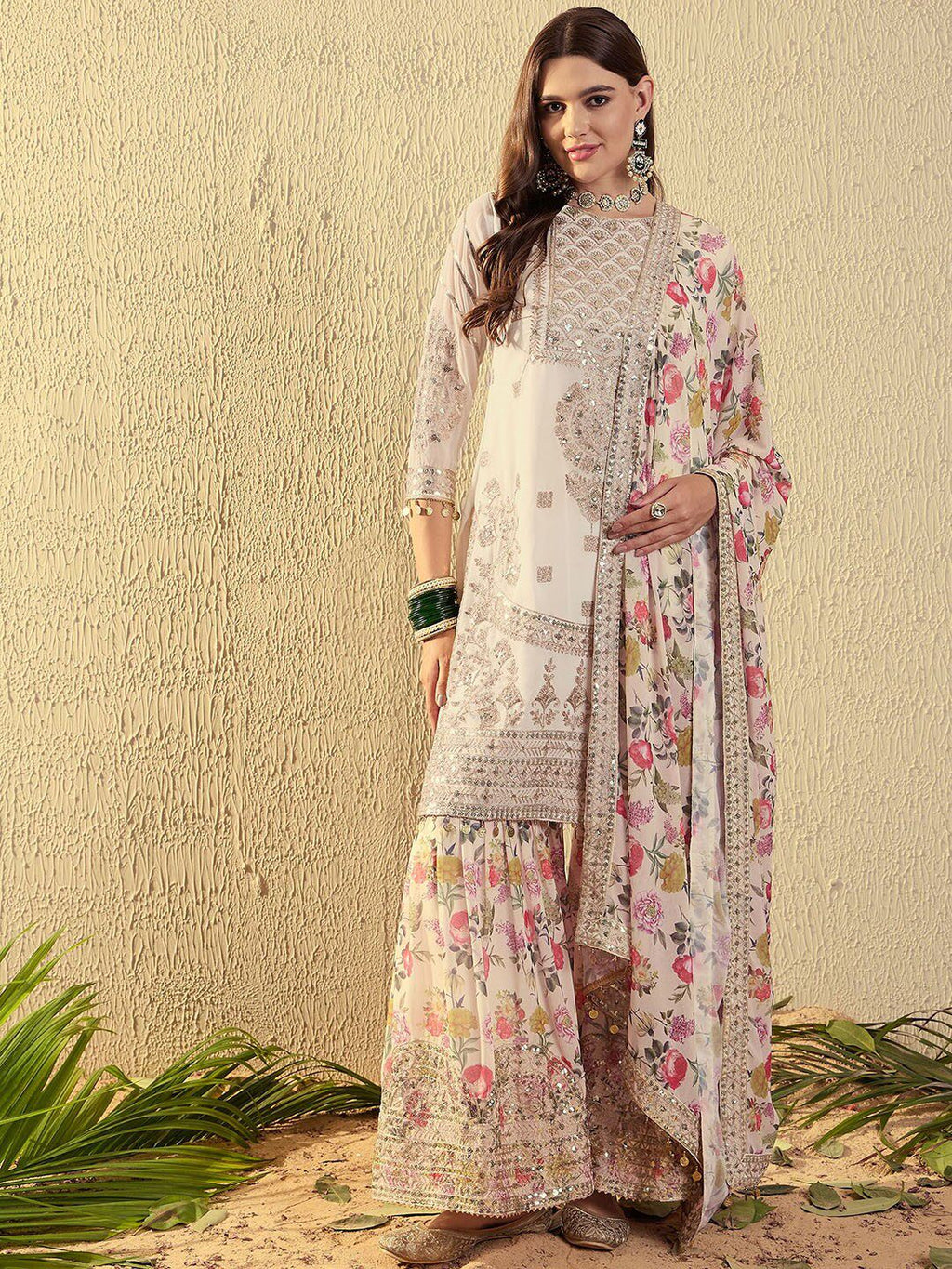 Indian Embroidered Georgette 3-Piece Sari / Saree