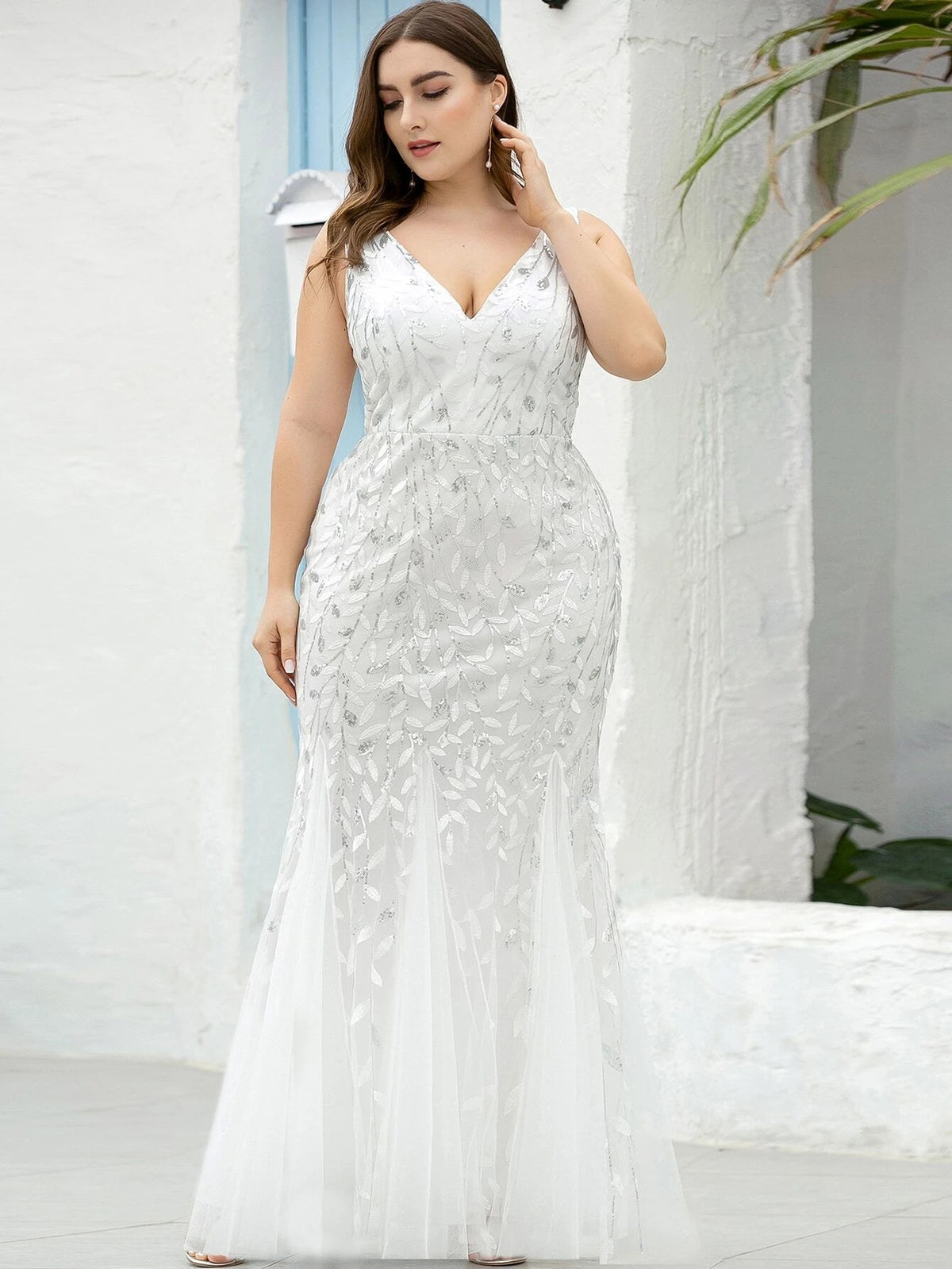 Embroidered Sequins Mermaid Evening Dress