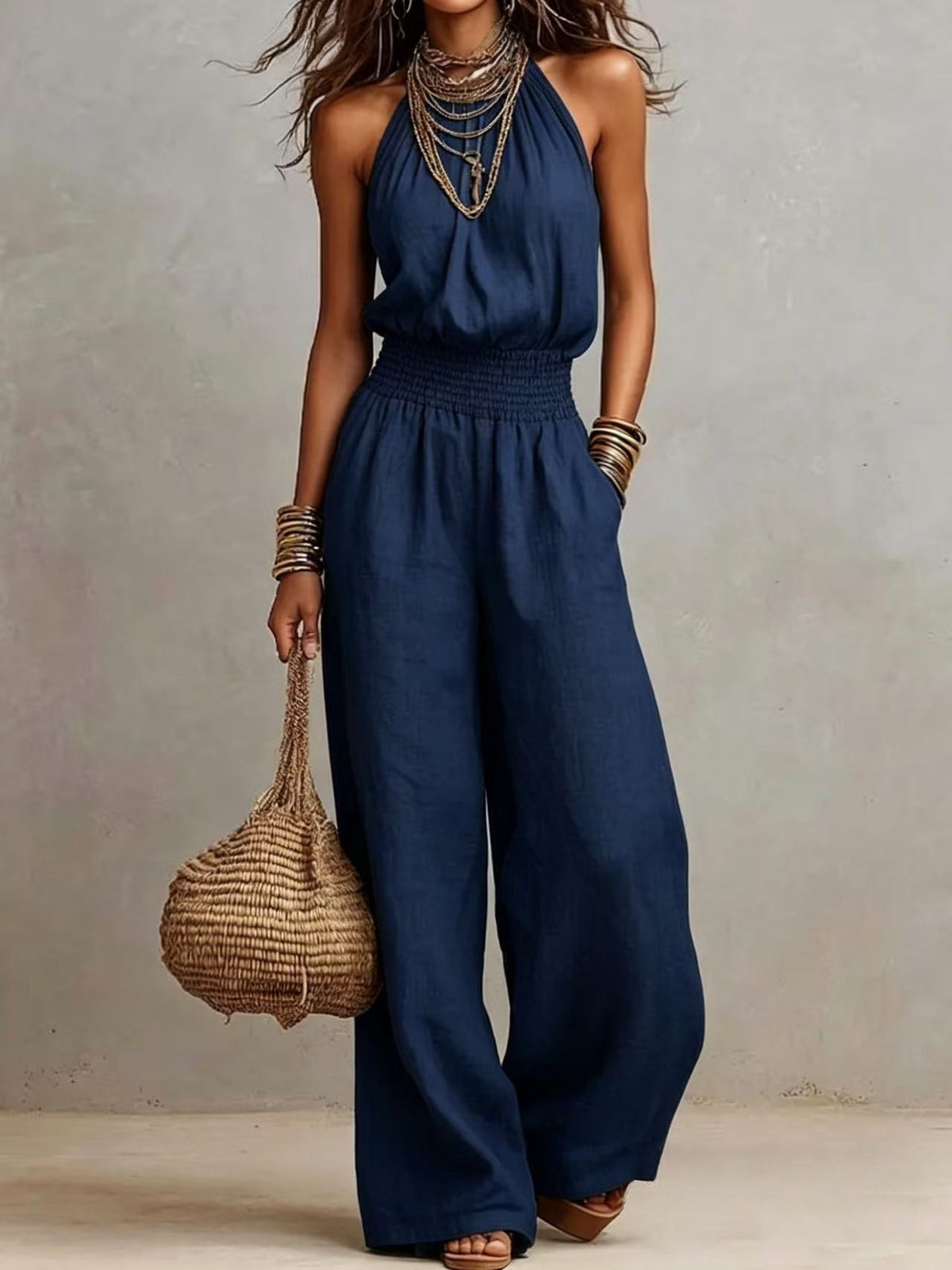 Backless one-piece pants