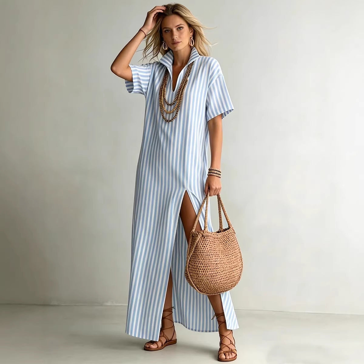 Womens V-Neck Striped Summer Dress
