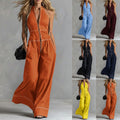 Womens Stand Collar Sleeveless Loose Pants