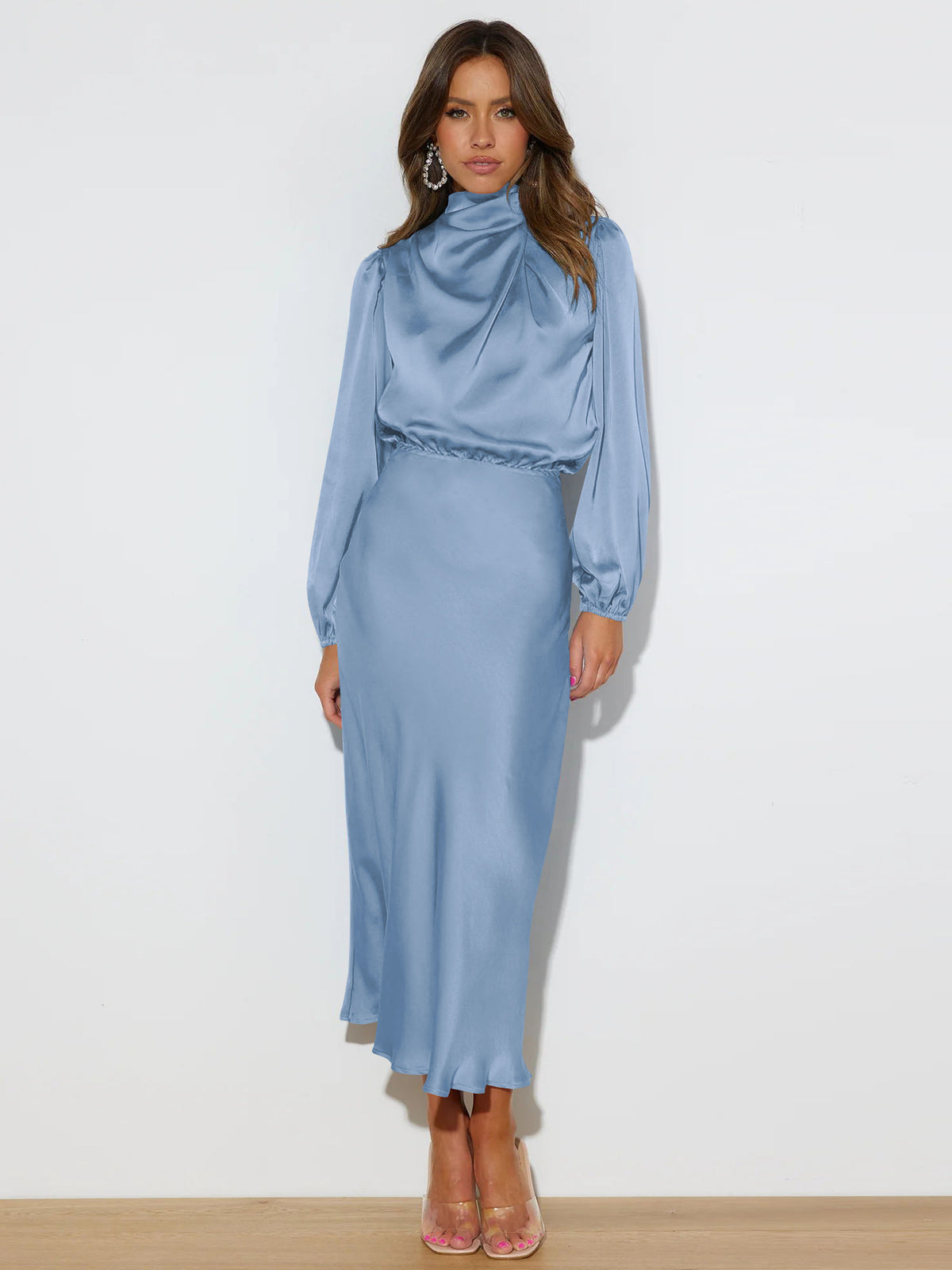 Satin long-sleeved loose dress