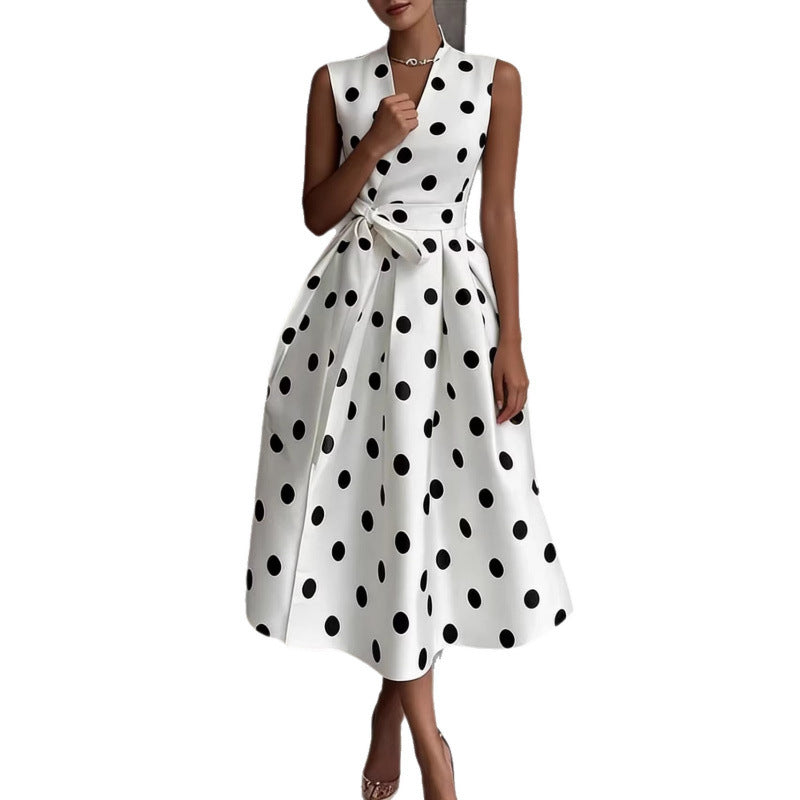 Elegant Polka Dot Waist Slimming Dress