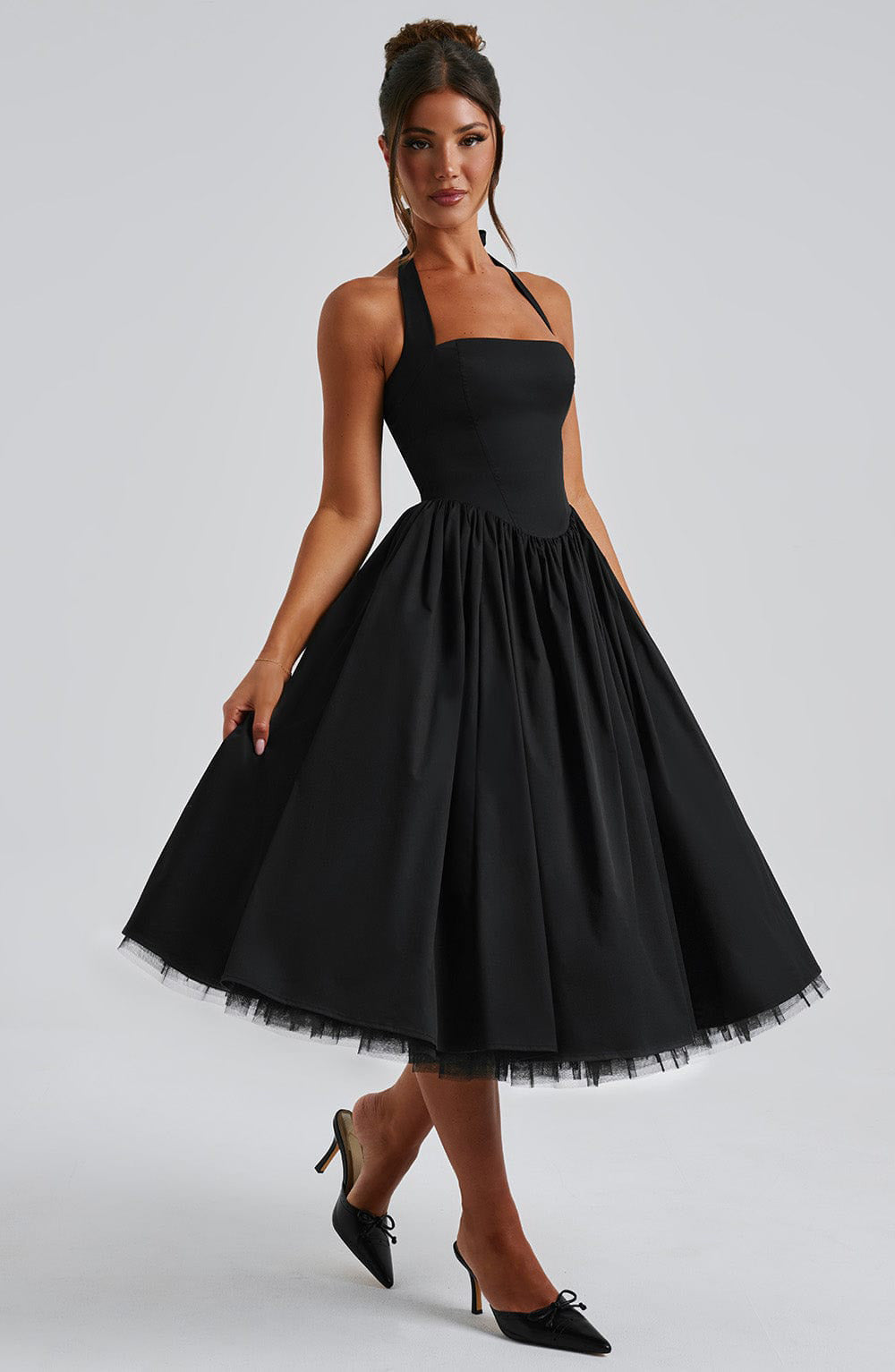 White Halter Mesh Dress