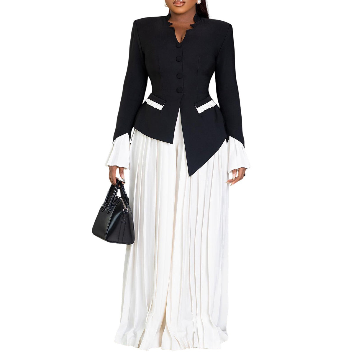 Elegant Flared Sleeve Top and Wide-Leg Pants Set