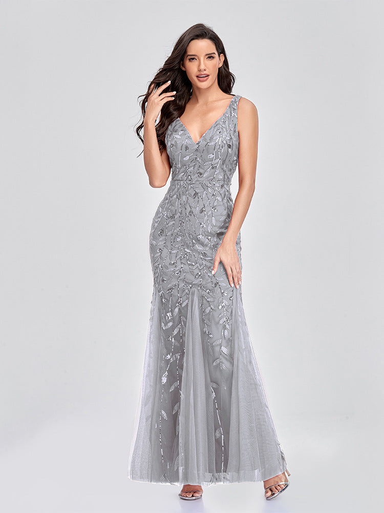 Embroidered Sequins Mermaid Evening Dress